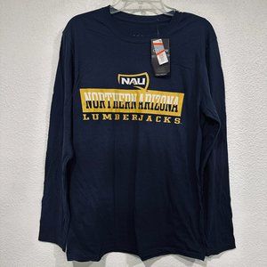 NWT Mens NAU Northern Arizona Lumberjacks Tee Cotton Long Sleeves Navy Blue